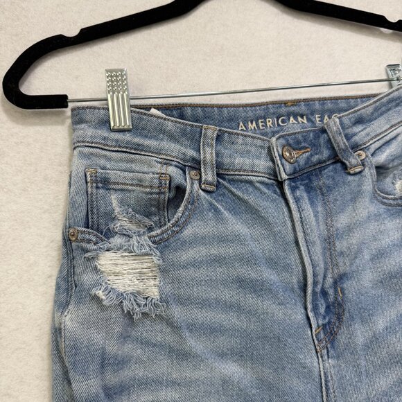 American Eagle Jeans Womens 4 Blue Distressed Mom Jean High Rise Ripped Denim - Picture 2 of 14